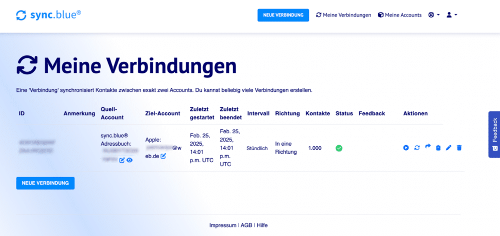 sync.blue Dashboard