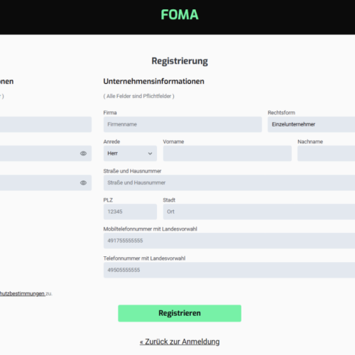 Screenshot Plugin FOMA Registrierung