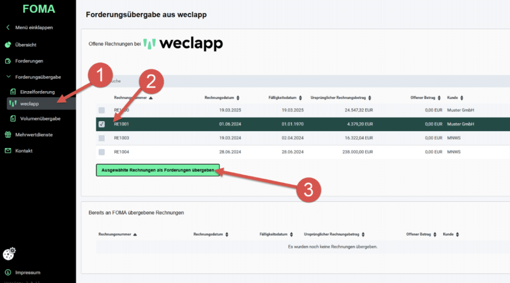 Plugin Foma Screenshot weclapp an FOMA