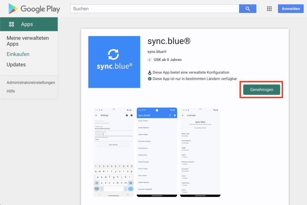 Plugin Android by sync.blue im Google Playstore