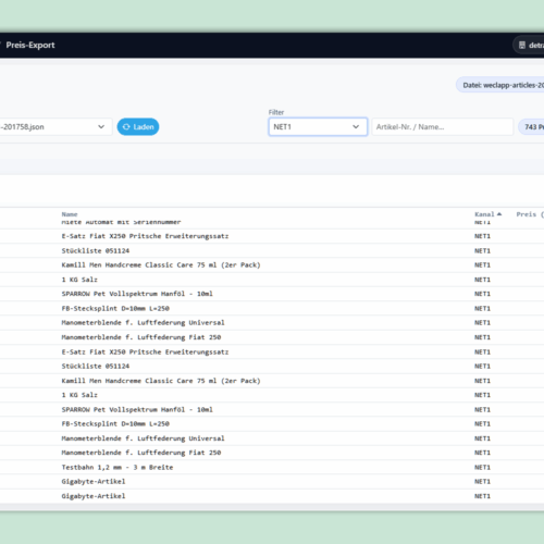 Plugin FlexiImport: Screenshot Preise Importer