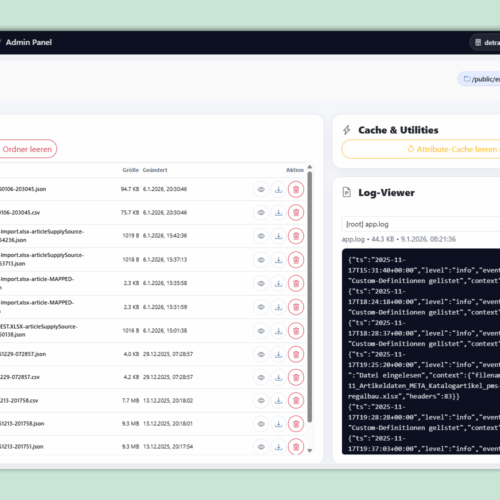 Plugin FlexiImport: Screenshot Adminfunktionen