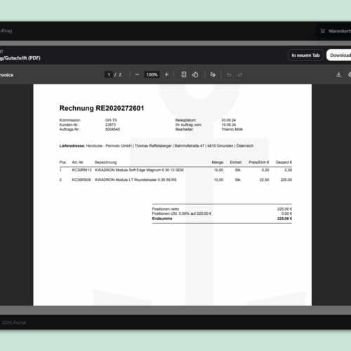 Plugin FlexiPortal: Screenshot Aufträge PDF-Detail