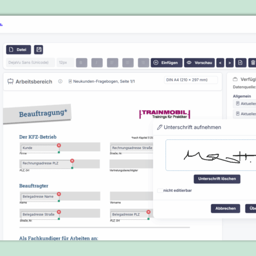 Plugin FlexiReports: Screenshot Editor Live-Unterschrift